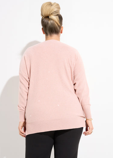 Pull maille fine jauge avec mini sequins Rose Clair