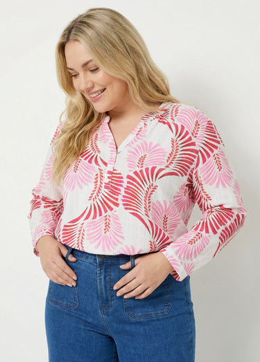 Tunique boutonnée motif feuillage pop Imprime/Rose