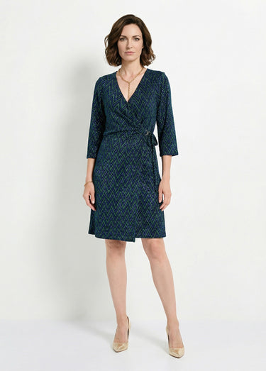 Robe cache-coeur court maille brillante imprimée Bleu/Vert