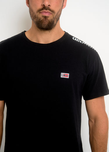 T-shirt col rond inscription épaule Noir