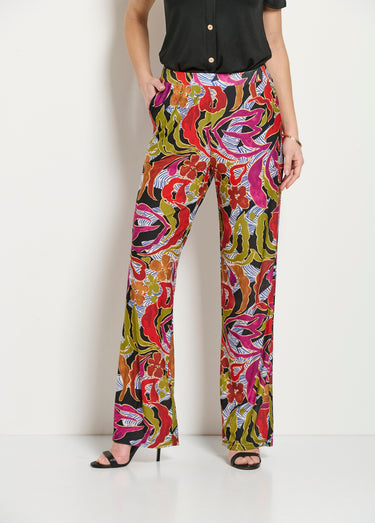 Pantalon large taille élastiquée imprimé Noir/Parme