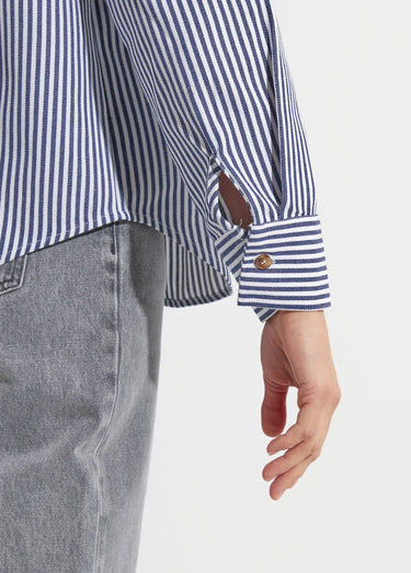 Chemise boutonnée en denim rayé Bleu Raye