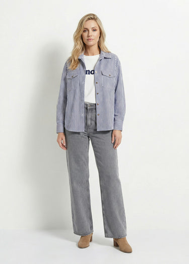 Chemise boutonnée en denim rayé Bleu Raye