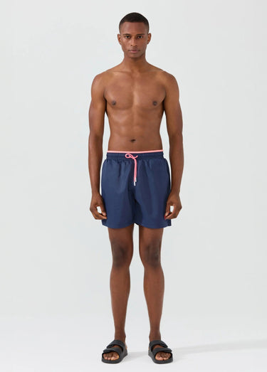 Short de bain uni, taille élastiquée Bleu Marine
