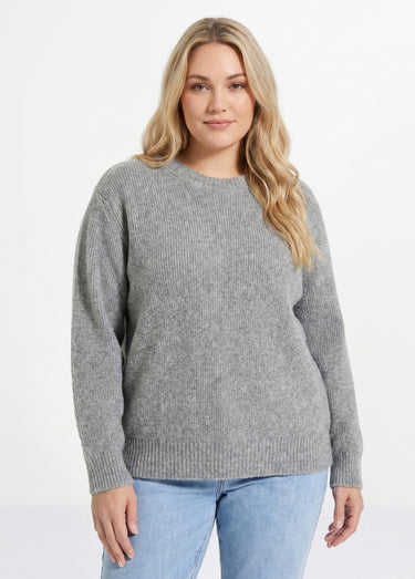 Pull chaud côtelé avec laine et fibres recyclées Gris Chine