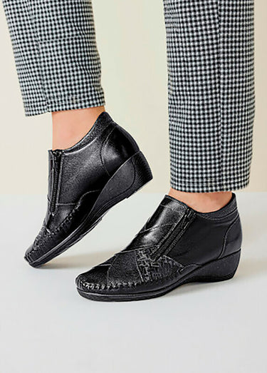 Boots largeur confort zippés cuir Noir