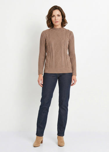 Pull chaud style irlandais col montant Taupe