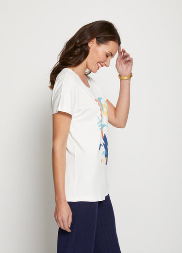 T-shirt motif manches courtes kimono Aqua/Jaune