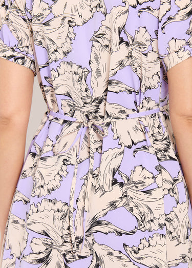 Robe courte cache-coeur fluide motif graphique Violet/ Blanc