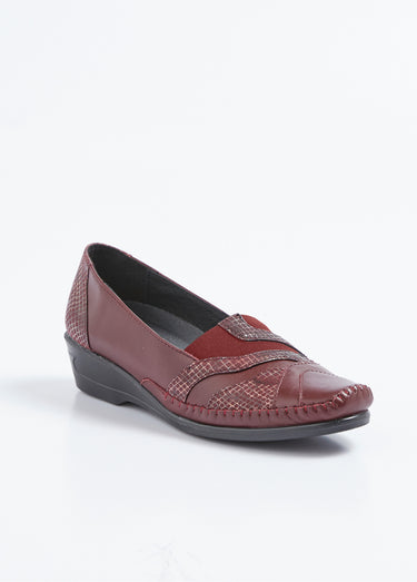 Mocassins élastiqués cuir largeur confort Bordeaux