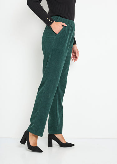 Pantalon velours côtelé taille élastiquée Vert