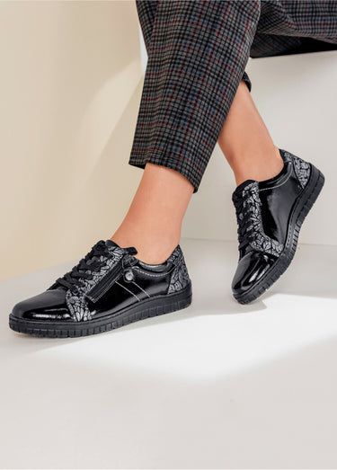 Baskets largeur confort lacées et zippées Noir
