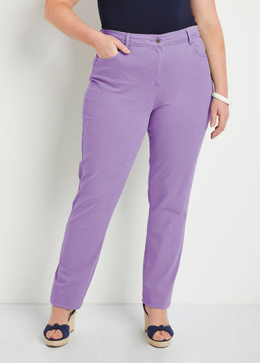 Pantalon droit coton stretch 5 poches Violet