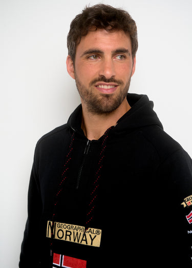 Sweat à capuche demi zip manches longues Noir