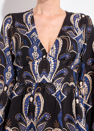 Robe courte col V imprimé cachemire Marine