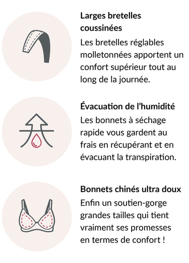 Soutien-gorge MagicLift Anti-Humidité Sans Armatures Spécial Grandes Tailles n°1064 Gris Chine