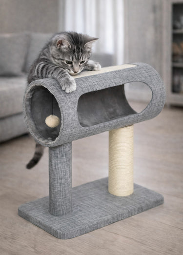 Arbre à chat design avec tunnel Gris