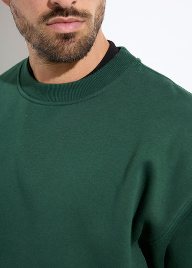 Sweat shirt col rond, détails bord cotes Vert