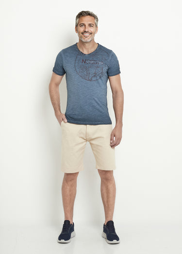 T-shirt petit col V avec détails used Indigo