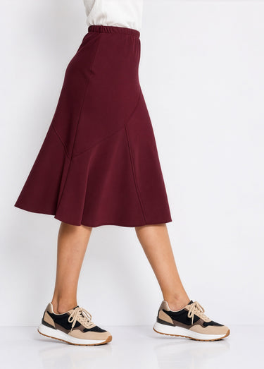 Jupe longue évasée tissu extensible Bordeaux