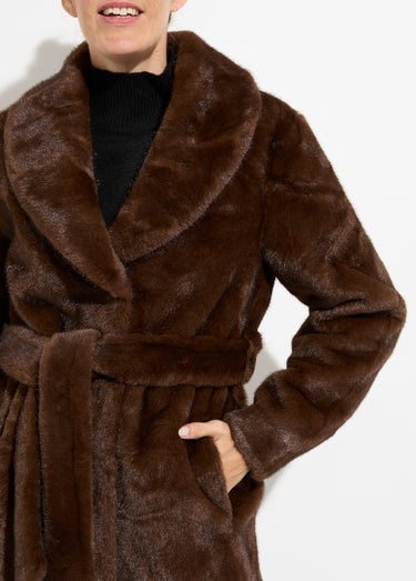 Manteau en fausse fourrure, col tailleur Chocolat