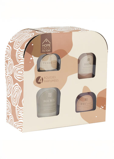 Coffret 4 bougies parfumées éléments naturels Rose
