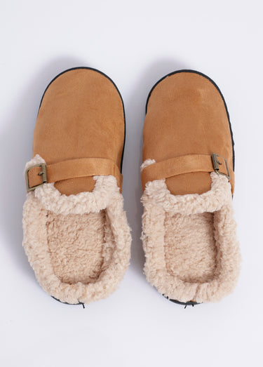 Mules suédine fourrées, antidérapantes Camel