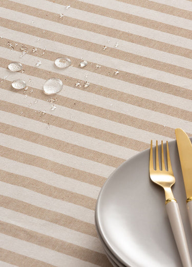 Nappe anti taches pur coton, rayures Beige