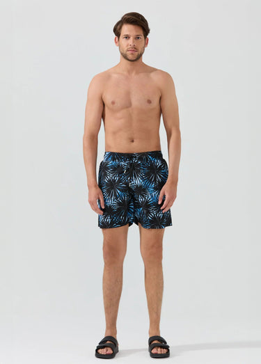 Short de bain imprimé tropical, élastiqué Bleu Imprime