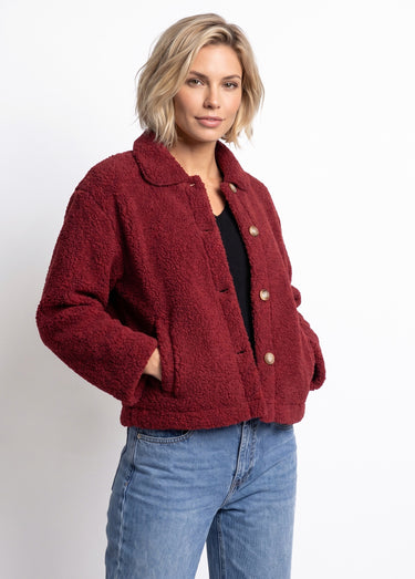Veste maille bouclette intérieur polaire Bordeaux