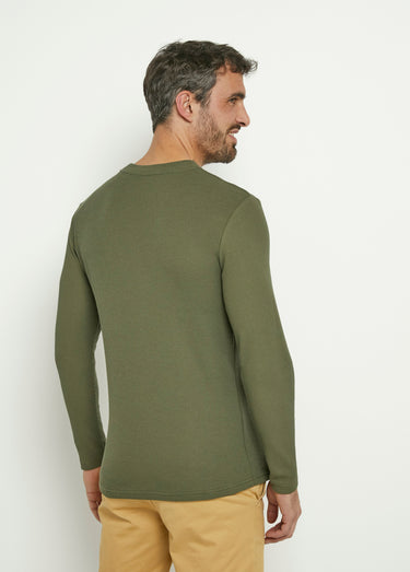 T-shirt col rond maille texturée épaisse Kaki
