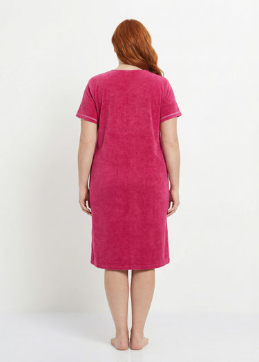 Peignoir de bain éponge coton uni zippé Rose