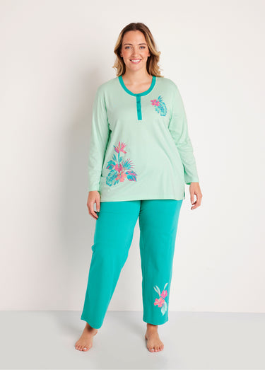 Pyjama boutonné coton motif exotique Imprime Tropical
