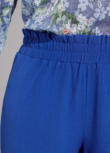 Pantalon vert large taille élastiquée maille relief Bleu Dur