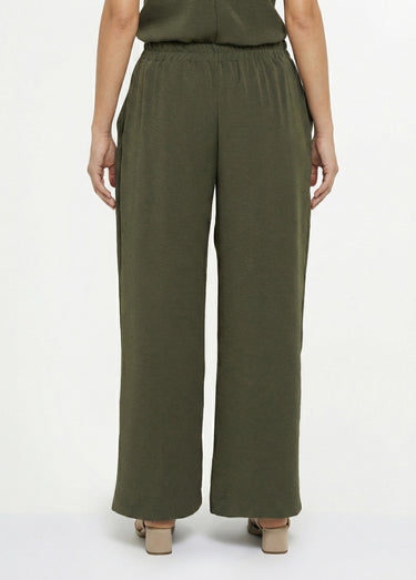 Pantalon souple texturé, noué taille Kaki