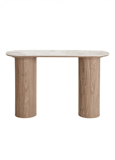 Console pieds rainurés, dessus céramique Blanc/Marron