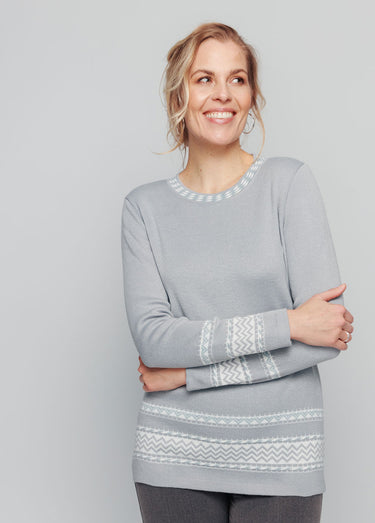 Pull-tunique doux mi-long jacquard col rond Gris