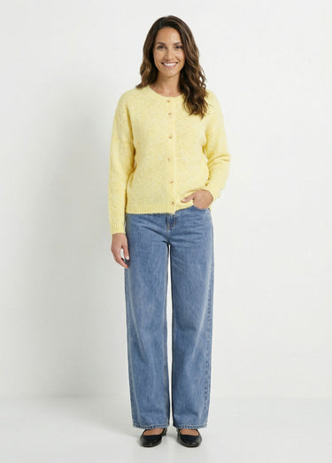 Gilet col rond en maille avec laine Jaune