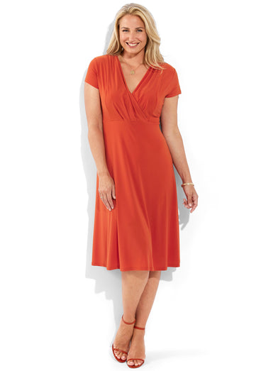 Robe courte décolleté effet cache-coeur Uni Brique