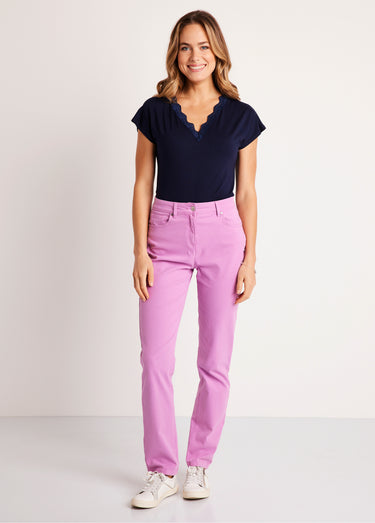 Pantalon droit coton stretch 5 poches Lilas