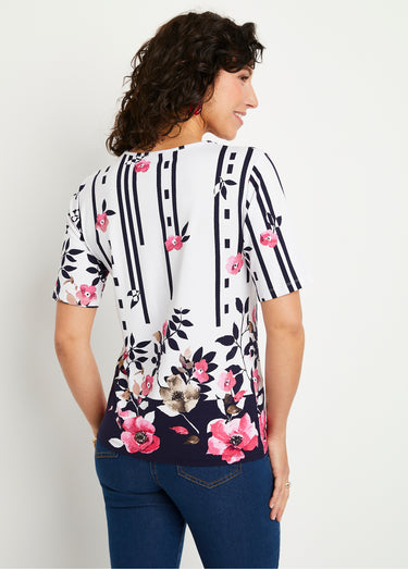 T-shirt imprimé court Blanc/Marine