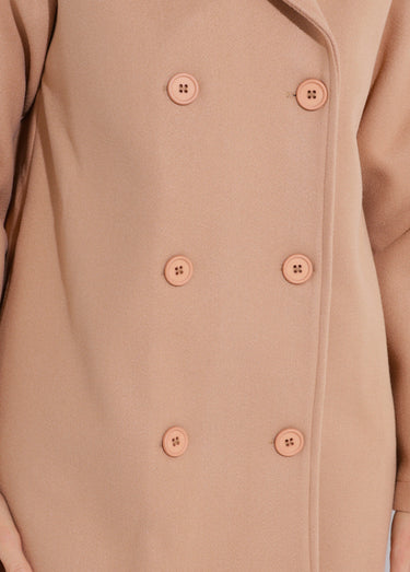 Caban long uni façon drap de laine Camel