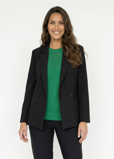 Veste tailleur unie fluide double boutonnage Noir