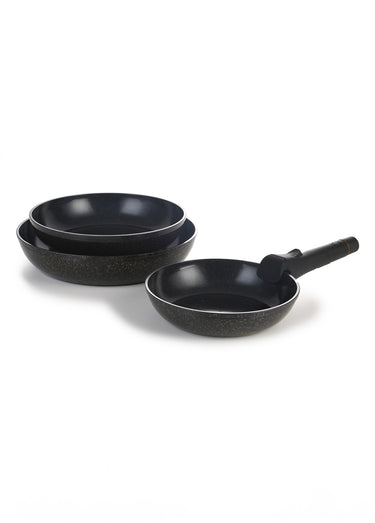 Set 3 poêles alu tous feux antiadhésif, thème foncé Marron