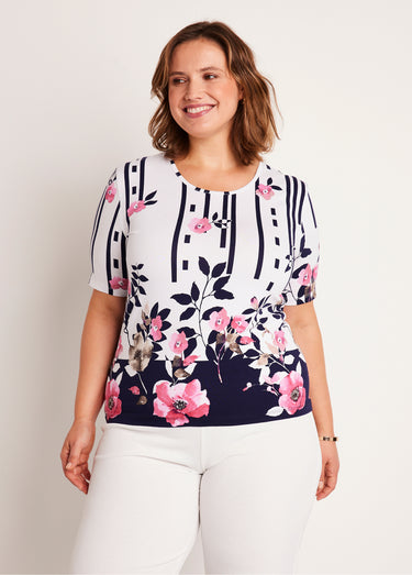T-shirt imprimé court Blanc/Marine