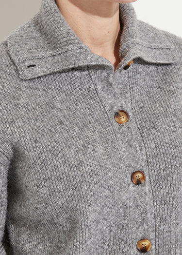 Gilet boutonné chaud côtelé avec laine et fibres recyclées Gris Chine