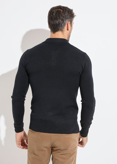 Pull coupe ajusté fine jauge col polo Noir
