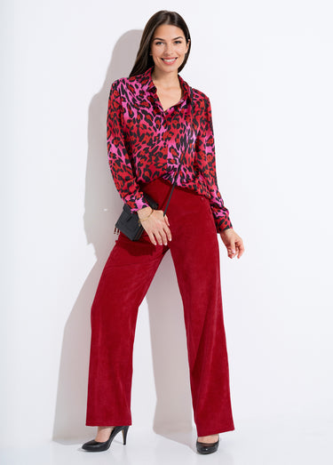 Pantalon large velours milleraies Cassis