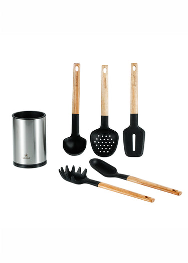 Set 6 Ustensiles silicone et bois SEVE Noir / Marron