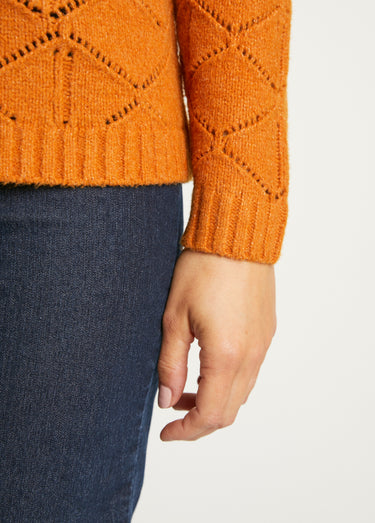 Gilet court ajouré col V boutonné uni Caramel